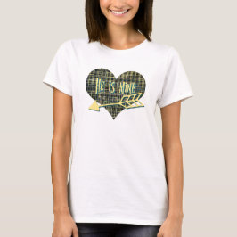 Han är Mine Gult Grid Modern Heart ShapeT-Shirt T Shirt