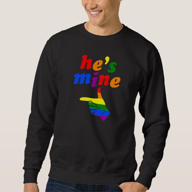 Han är mitt matchande Gay pride par och pekande Lång Ärmad Tröja (Framsida)