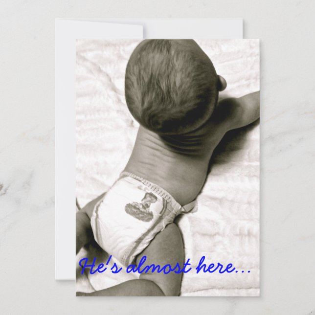 Han är nästan här för att duscha barn. inbjudningar (Framsida)