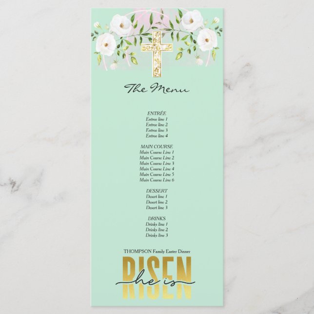 Han är Religiösa Christian Quote Mint Påsk Meny (Framsida)