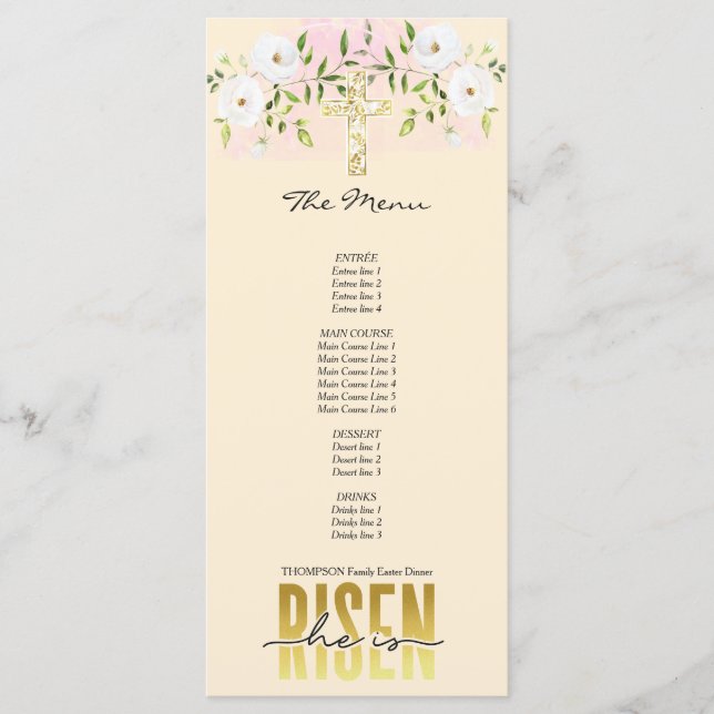 Han är Religiösa Christian Quote Sand Påsk Meny (Framsida)