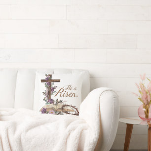Han är Risen Blommigt Kor med Bible Kudde