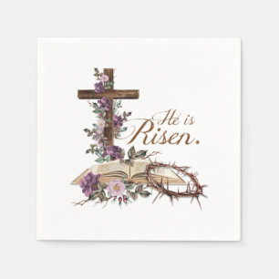 Han är Risen Blommigt Kor med Bible Napkins Pappersservett