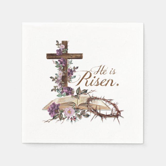 Han är Risen Blommigt Kor med Bible Napkins Pappersservett (Framsidan)
