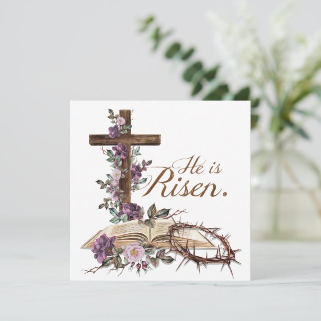 Han är Risen Blommigt Kor med Bible Påsk Card Julkort (Stående Fram)