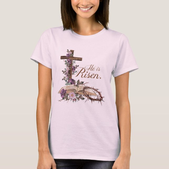 Han är Risen Blommigt Kor med Bible T Shirt (Framsida)