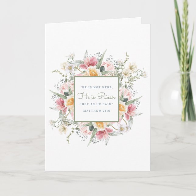 Han är Risen Blommigt Kor Påsk | Återställningsbil Kort (Framsida)