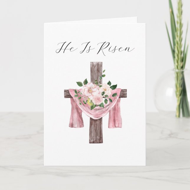 Han är Risen Blommigt Kor Religiösa Påsk Helgkort (Framsida)