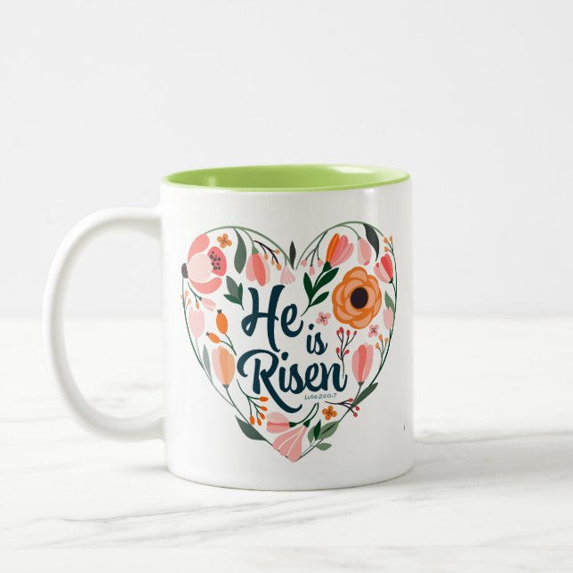 Han är Risen Boho Christian Heart Motif-inspiratio Två-Tonad Mugg (Vänster)