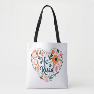 Han är Risen Boho Christian Heart Motif-inspiratio Tygkasse