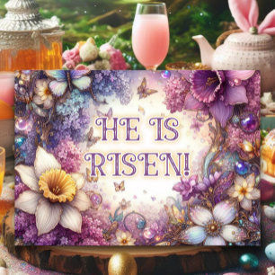Han är Risen Butterflies Lilacs Lila Påsk Helgkort