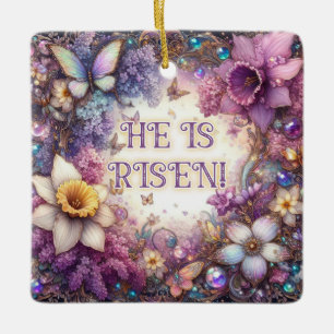Han är Risen Butterflies Lilacs Lila Påsk Julgransprydnad Keramik