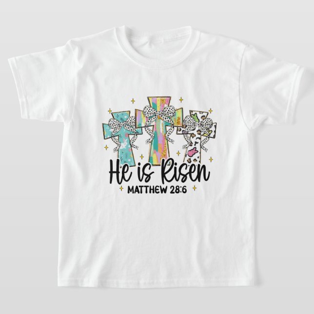 Han är Risen Christian Påsk Bible Verse T Shirt (Laydown)