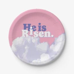 Han är Risen Clouds Påsk Pappra Tallrikar