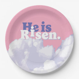 Han är Risen Clouds Påsk Pappra Tallrikar
