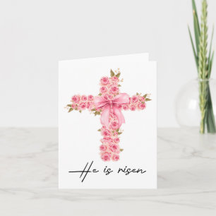 Han är Risen Coquette Bow Blommigt Kor Faith Påsk Kort