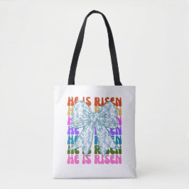 Han är Risen, Croquette Bow Blue Blommigt Tote Bag Tygkasse