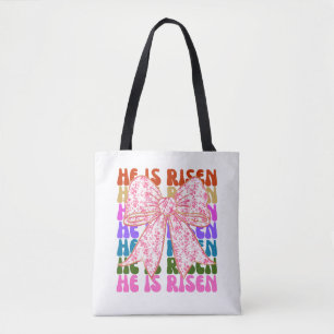 Han är Risen, Croquette Bow Rosa Blommigt Tote Bag Tygkasse