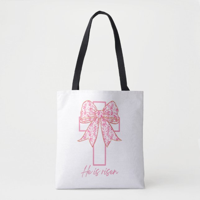 Han är Risen, Croquette Bow Rosa Blommigt Tygkasse (Framsida)