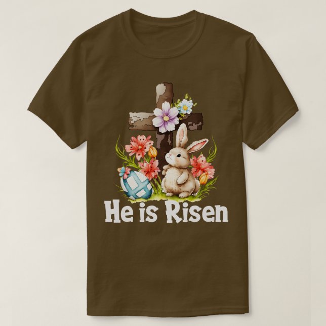 Han är Risen Cute Bunny Christianity Kor T Shirt (Design framsida)