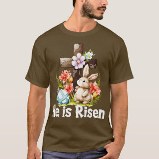 Han är Risen Cute Bunny Christianity Kor T Shirt