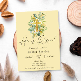 Han är Risen Elegant Greenery Church Påsk Service Inbjudningar