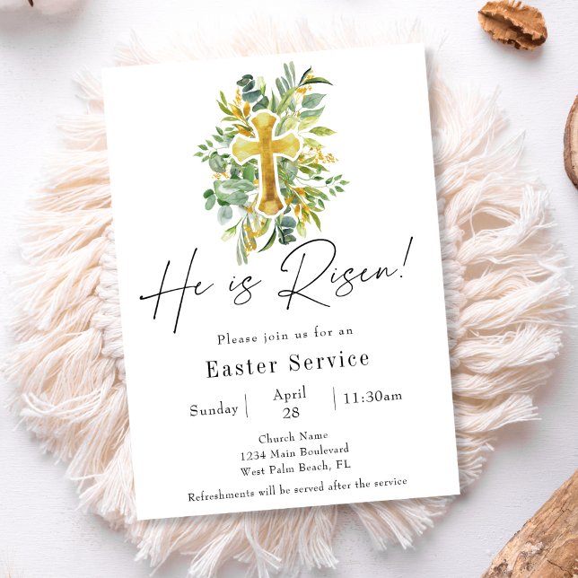 Han är Risen Golden Kor Church Påsk Service Inbjudningar (Skapare uppladdad)