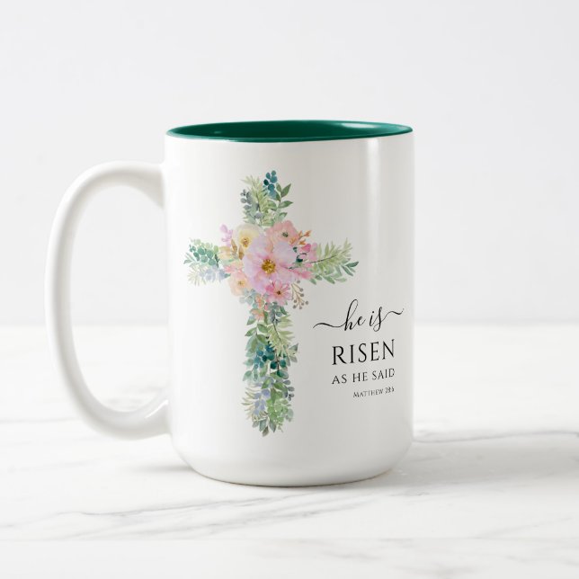 Han är Risen Greenery Watercolor Kor Påsk Mugg (Vänster)