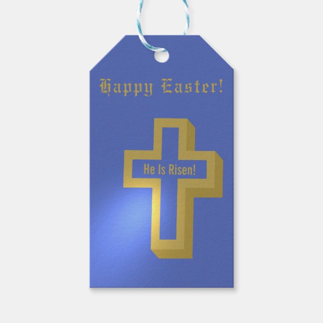 Han är Risen Guld Lit Christian Kor Blue Gift Märk Presentetikett (Framsidan)