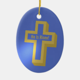 Han är Risen Guld Lit Christian Kor Blue Påsk Julgransprydnad Keramik