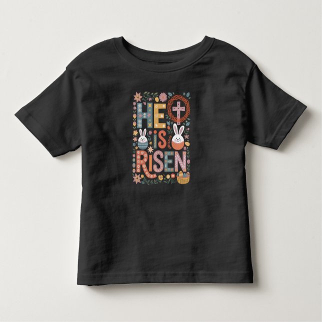 Han är Risen Jesus Blommigt Cute Påskhare Rabbit T Shirt (Framsida)