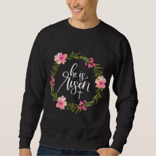 Han är Risen Jesus Christian Glad påsk Blommigt Wr Lång Ärmad Tröja