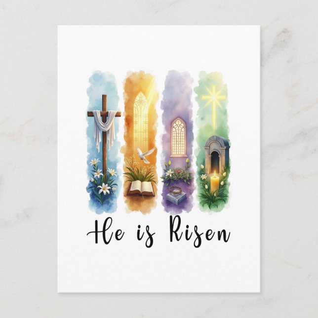 Han är Risen Jesus Christian Glad påsk Helg Vykort (Framsida)