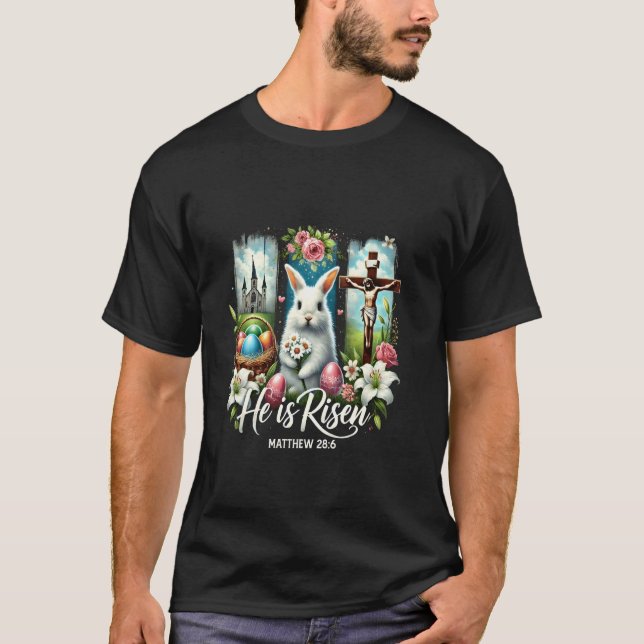 Han är Risen Jesus Christian Glad påsk Kids Wome T Shirt (Framsida)
