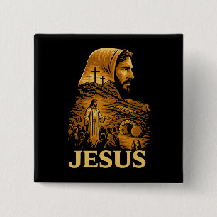 Han är Risen Jesus Christian Glad påsk Knapp