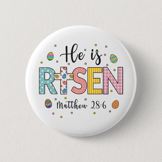 Han är Risen Jesus Christian Glad påsk Knapp (Framsida)