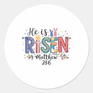 Han är Risen Jesus Christian Glad påsk Women Kid Runt Klistermärke