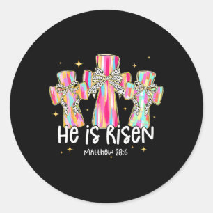 Han är Risen Jesus Christian Glad påsk Women Kid Runt Klistermärke