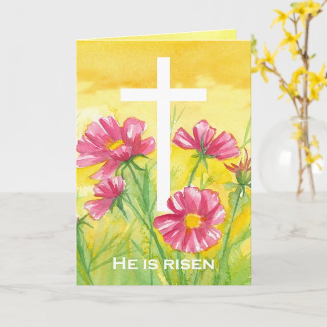 Han är Risen Kor Flowers Religiösa Christian Kort (Gul blomma)