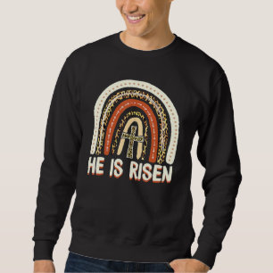 Han är Risen Leopard Rainbow Christian Jesus Lyckl Lång Ärmad Tröja