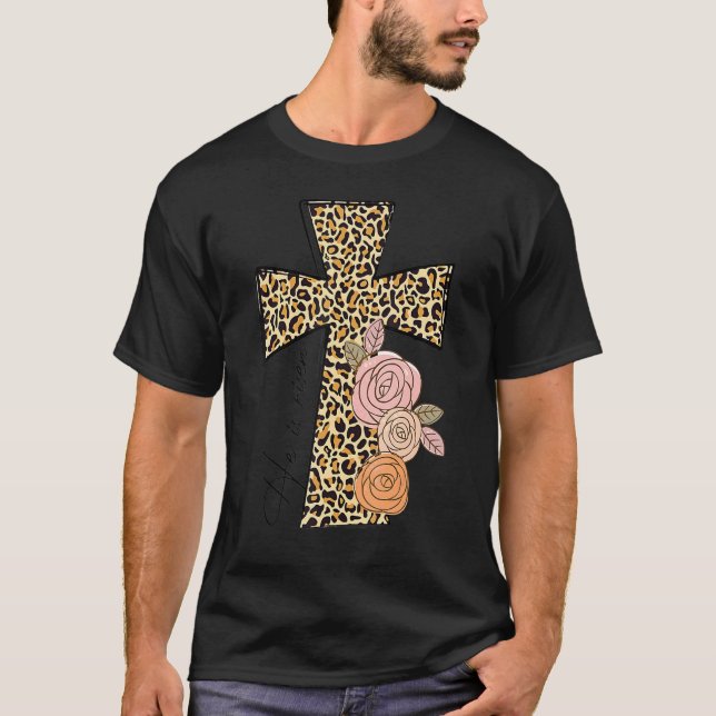 Han är Risen Leopard Rainbow Christian Jesus Lyckl T Shirt (Framsida)