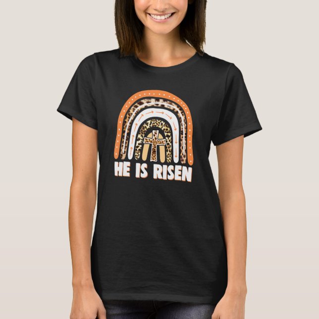 Han är Risen Leopard Rainbow Christian Jesus Lyckl T Shirt (Framsida)