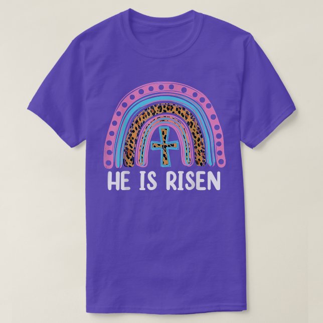 Han är Risen Leopard Rainbow Christian Jesus Lyckl T Shirt (Design framsida)