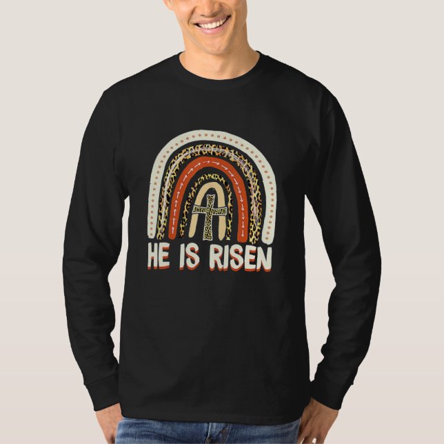 Han är Risen Leopard Rainbow Christian Jesus Lyckl T Shirt (Framsida)