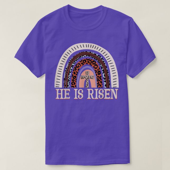 Han är Risen Leopard Rainbow Christian Jesus Lyckl T Shirt (Design framsida)