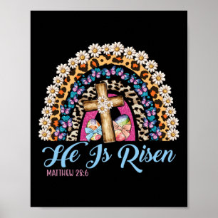 Han är Risen Leopard Rainbow Glad påsk Poster