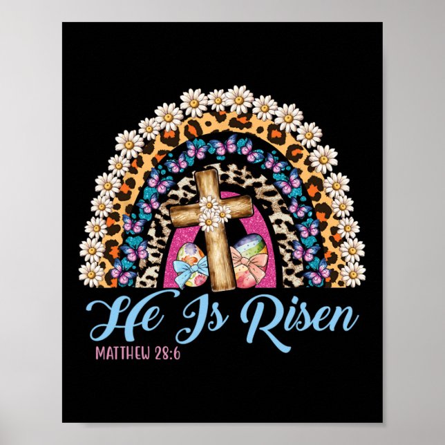Han är Risen Leopard Rainbow Glad påsk Poster (Framsidan)
