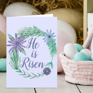 Han är Risen Lila Religiösa Påsk Bible Verse Helgkort