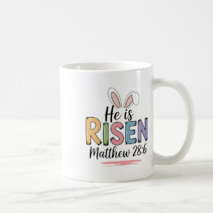 Han är Risen Matthew 286 Bunny Ear Christian Bible Kaffemugg