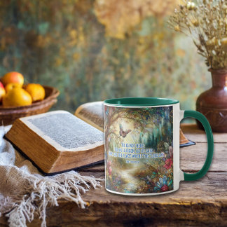 Han är Risen Matthew Verse Stached Glass Woodlands Mugg